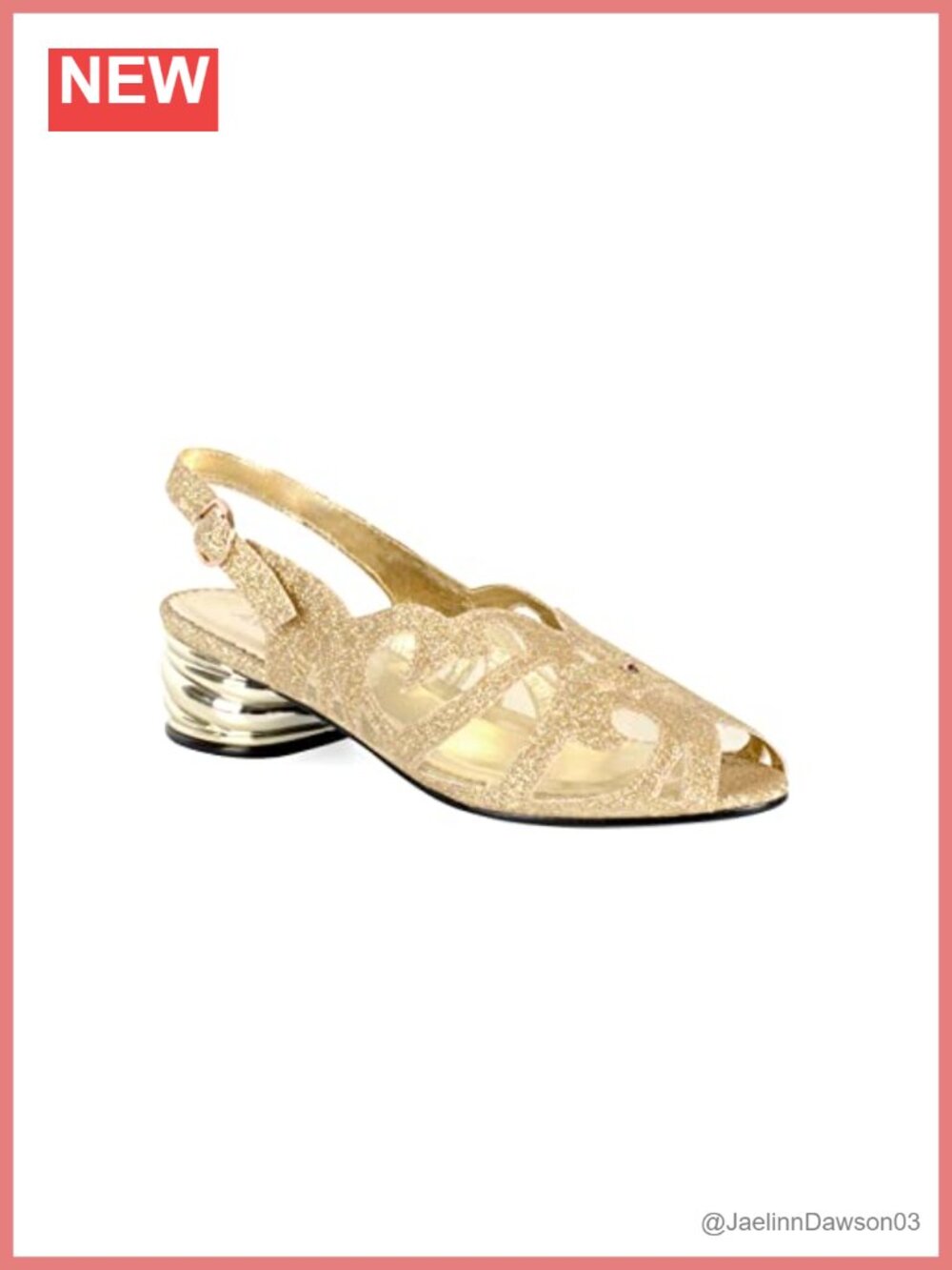 Glitter Peep Toe Slingback Sandals with Chunky Low Heel and Memory Foam Cushion